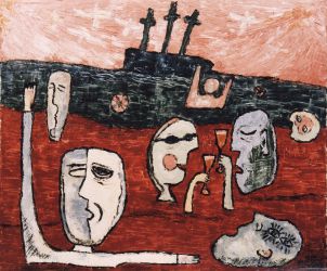 Trosečníci, 1998, silikon na plátně, 100 x 120 cm 