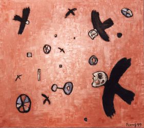  The flying beings, 1999, silicone on canvas, 120 x 135 cm