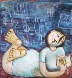  Laying reader , 2009, oil on canvas, 120 x 110 cm