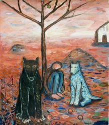  Man, wolf and dog 2, 2012, oil on canvas, 150 x 130 cm